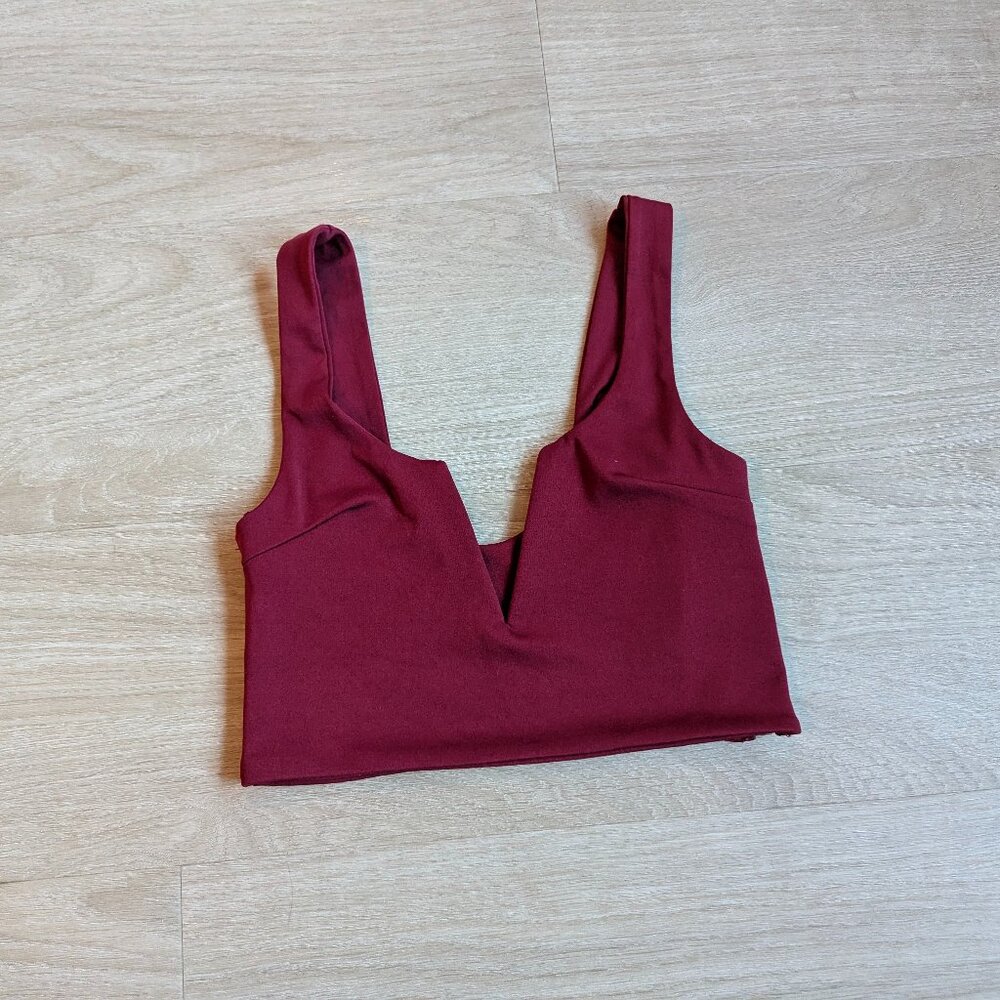 cropped red v notch tank top